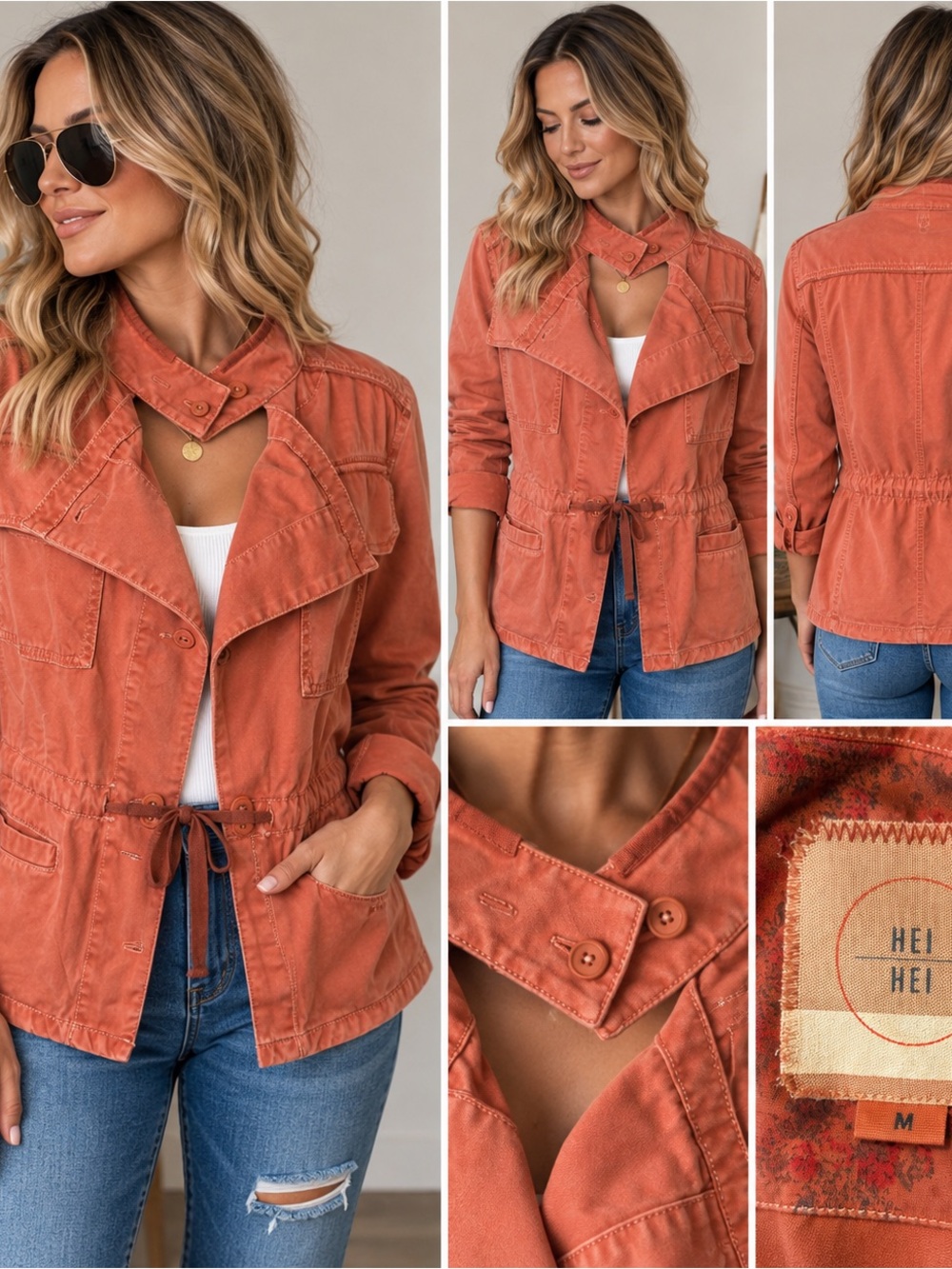 Women's Burnt Orange Utility Drawstring Jacket